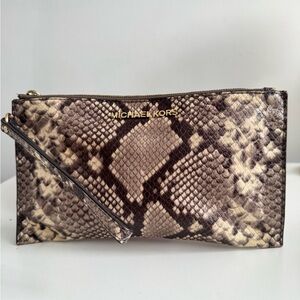 Michael Kors Python Pattern Wristlet - Brown and Cream